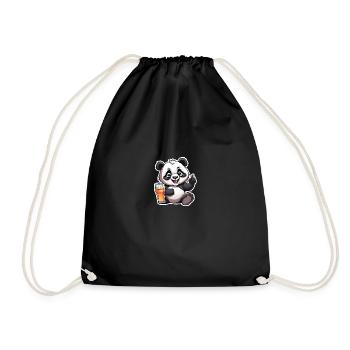 Exuberant panda with drink - Drawstring Bag - black - Front
