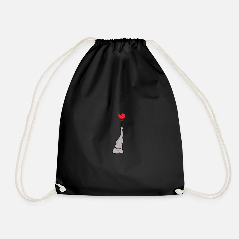 Elephant with heart balloon - Drawstring Bag - black