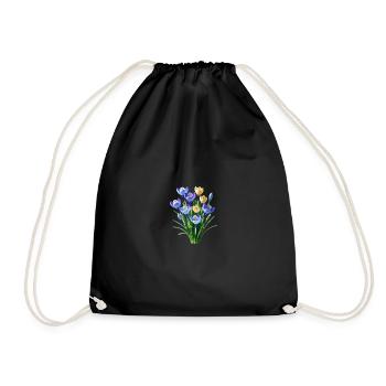 blue yellow crocus blossoms spring flower floral - Drawstring Bag - black - Front