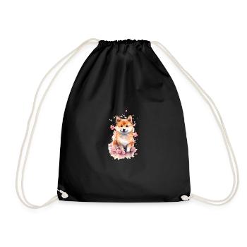 japanisch Hund Shiba Inu Welpe Kirschblüten - Turnbeutel - Schwarz - Vorne