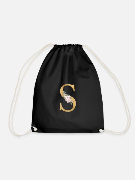 Personalisierbar Monogramm S Floral - Turnbeutel - Schwarz