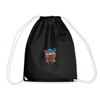 cute cartoon PIG BLACK - Drawstring Bag - black - Front
