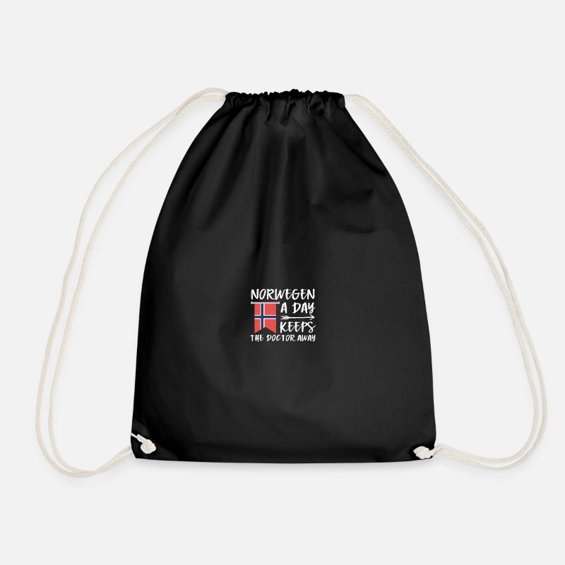 Norway a Day keeps the doctor away flag holiday - Drawstring Bag - black