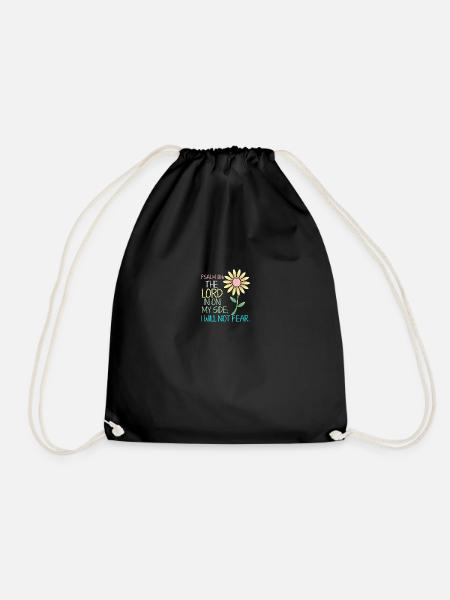 Bible - Psalm 118: 6 verses Flower - Church - Drawstring Bag - black