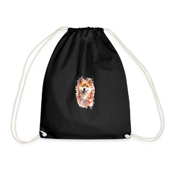 Japanese dog Shiba Inu cherry blossom portrait - Drawstring Bag - black - Front