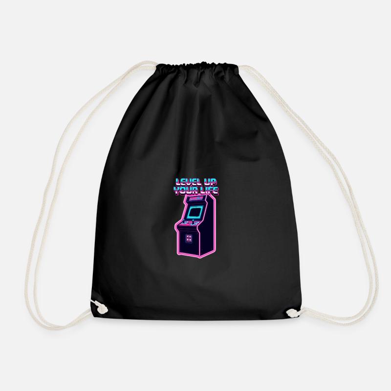 Level Up Your Life Neon Arcade - Drawstring Bag - black