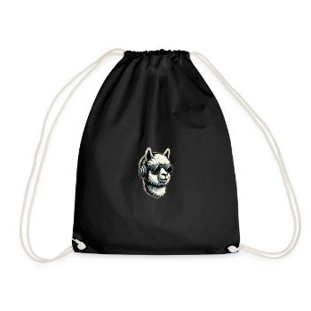 Alpaca llama with headphones and sunglasses - Drawstring Bag - black - Front