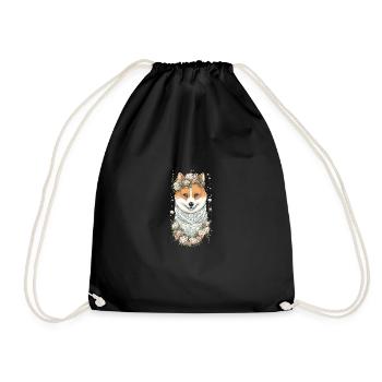 Japanese dog Shiba Inu bride portrait flowers - Drawstring Bag - black - Front