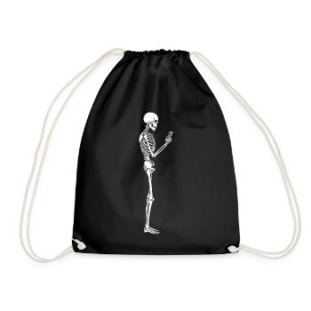 Funny Skeleton with smartphone texting  - Drawstring Bag - black - Front