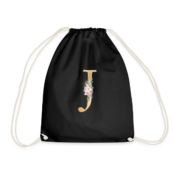 Customizable Monogram J Floral - Drawstring Bag - black - Front