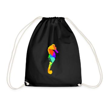 Seepferdchen Meerestier Regenbogen Tiere Polygon - Turnbeutel - Schwarz - Vorne