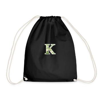 Buchstabe K, Monogramm, Blumenmuster - Turnbeutel - Schwarz - Vorne