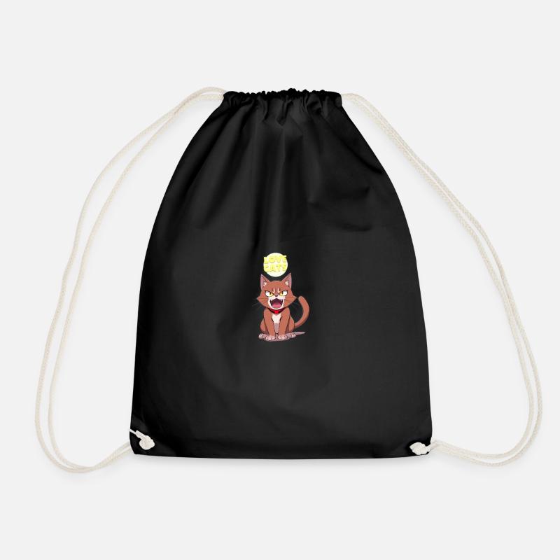 I love cat angry anime Photo - Drawstring Bag - black