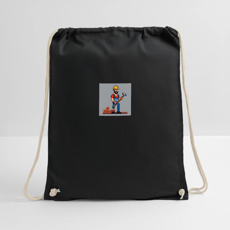 Construction worker with hammer pixel image Drawstring Bag