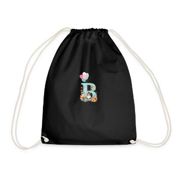 Buchstabe B, Monogramm, Blumen, Hase - Turnbeutel - Schwarz - Vorne
