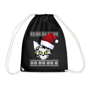 Noël chat neige hiver rouge bonnet miaou gai - Sac de sport léger - noir - Devant