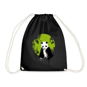 panda world, earth, watercolor, painting color extend u - Drawstring Bag - black - Front