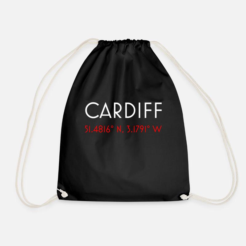 Cardiff Wales minimalist coordinates - Drawstring Bag - black