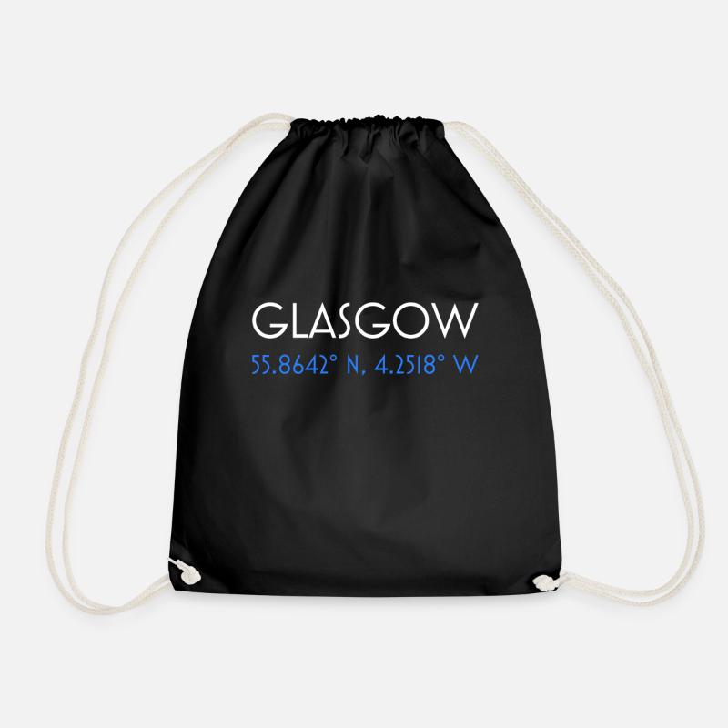 Glasgow Scotland minimalist coordinates - Drawstring Bag - black