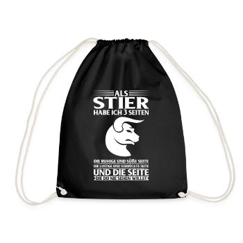 Als STIER habe ich 3 Seiten... Sternzeichen - Turnbeutel - Schwarz - Vorne