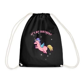 unicorn birthday unicorn birthday mystical fee - Drawstring Bag - black - Front