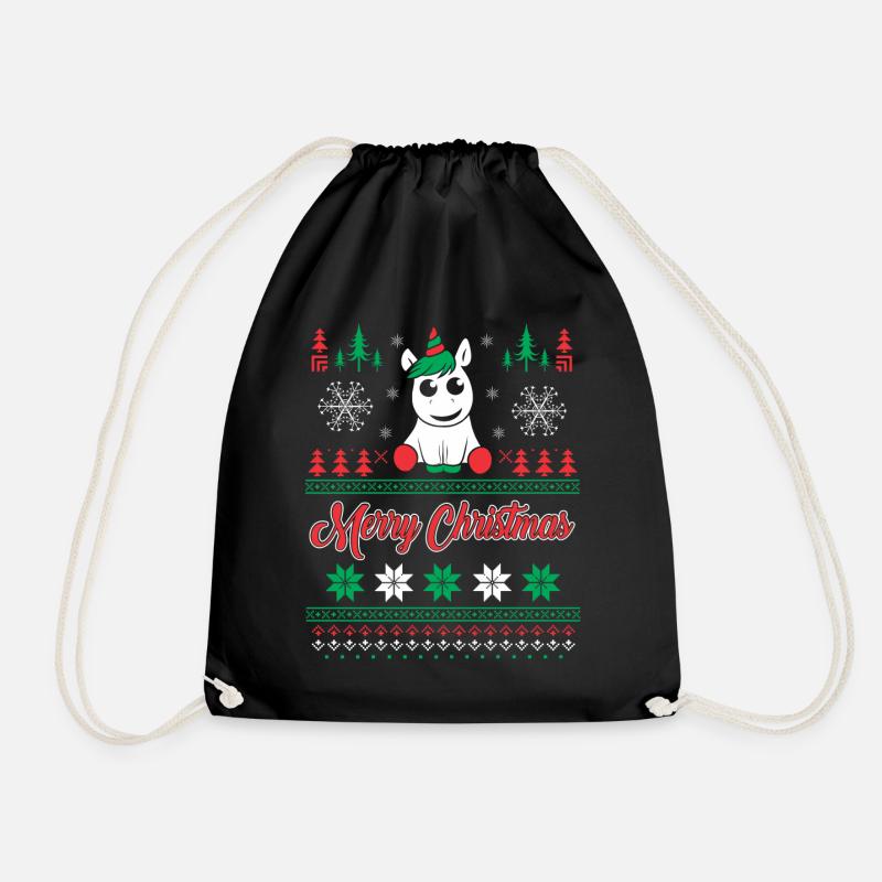 Unicorn Ugly Christmas Sweater - Drawstring Bag - black