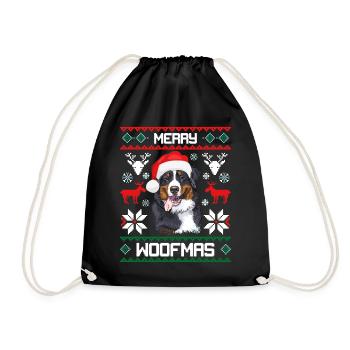 Merry Woofmas Bernese Mountain Dog Ugly Sweater - Drawstring Bag - black - Front