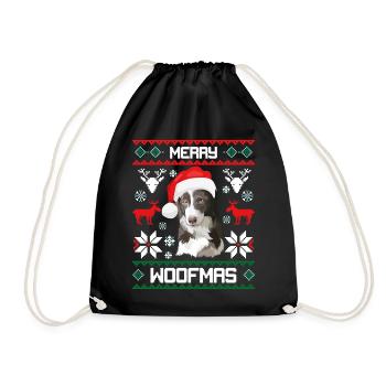 Merry Woofma's Border Collie Ugly Sweater Christmas - Drawstring Bag - black - Front