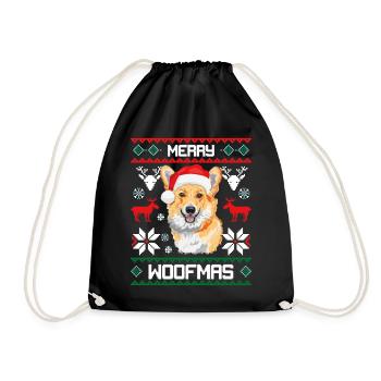 Merry Woofma's Corgi Dog Ugly Sweater Christmas - Drawstring Bag - black - Front
