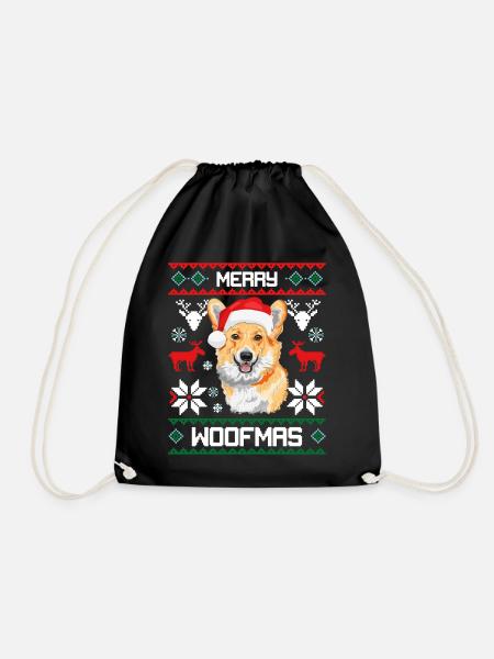 Merry Woofmas Corgi Dog Ugly Sweater Christmas - Turnbeutel - Schwarz