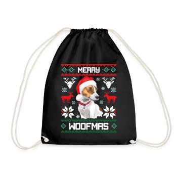Merry Woofma's Jack Russell Terrier Ugly Sweater - Drawstring Bag - black - Front