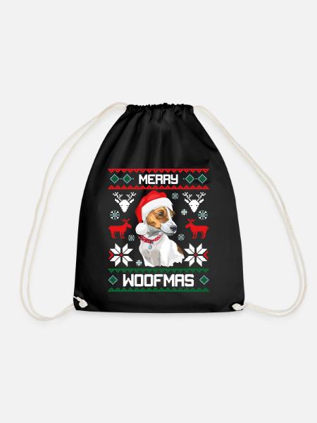 Merry Woofma's Jack Russell Terrier Ugly Sweater - Drawstring Bag - black