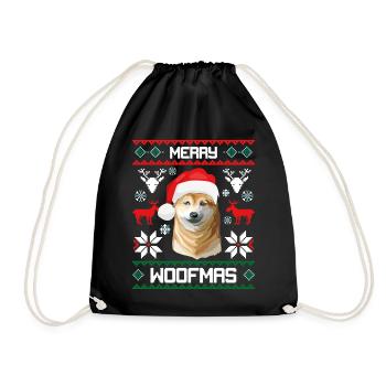 Merry Woofma's Shiba Inu Ugly Sweater Christmas - Drawstring Bag - black - Front