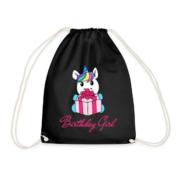 Unicorn birthday girl - Drawstring Bag - black - Front
