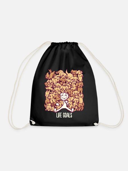 Life Goals - Golden Labrador Retriever dogs - Drawstring Bag - black
