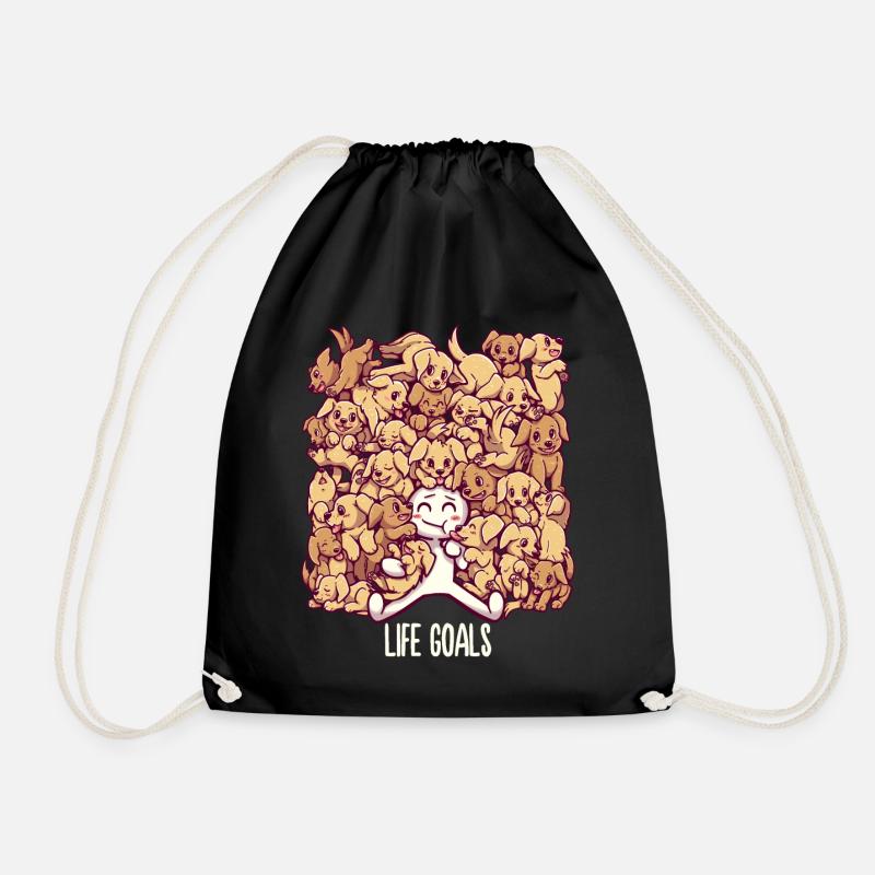 Life Goals - Golden Labrador Retriever dogs - Drawstring Bag - black