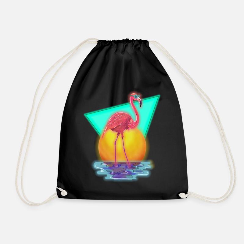 80's flamingo - Drawstring Bag - black