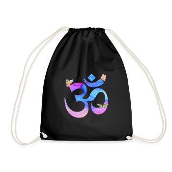 Om watercolor in blue and pink with butterflies - Drawstring Bag - black - Front