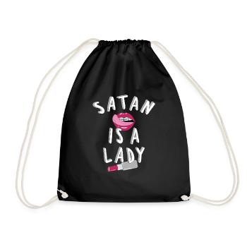 Funny Satanic Women Satan Is A Lady Lips Lipstick - Drawstring Bag - black - Front