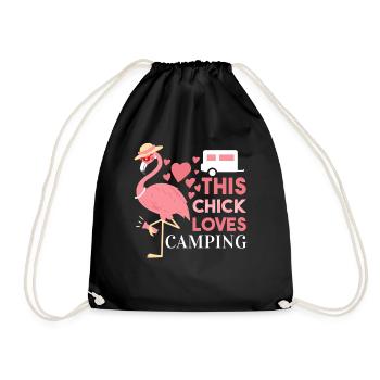 Funny Flamingo Camping This Chick loves Camping - Drawstring Bag - black - Front