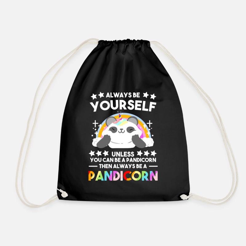 Funny Pandacorn Unicorn Panda Bear Eucalyptus Gift - Drawstring Bag - black