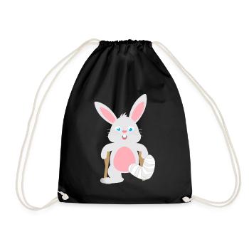 Kindershirt Hase mit Gipsbein Tiershirt Hase - Turnbeutel - Schwarz - Vorne