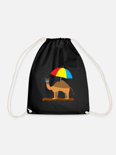 Kindershirt Kamel Kindermotiv schwitzendes Kamel - Turnbeutel - Schwarz
