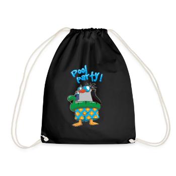 pool party penguin dino swimming time - Drawstring Bag - black - Front