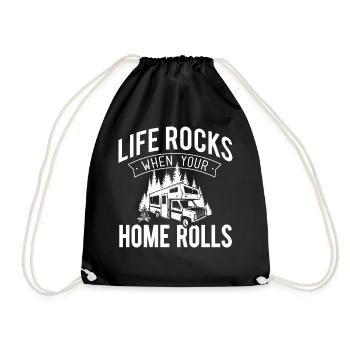 Life Rocks when your Home Rolls - Camper Camping - Turnbeutel - Schwarz - Vorne