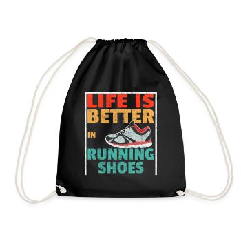 Sport Rennen Marathon sportlich Geschenk Fit - Turnbeutel - Schwarz - Vorne