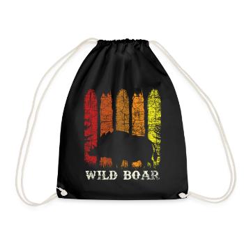 Retro vintage style boar pig - Drawstring Bag - black - Front