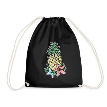 Orchidee Ananas Kahlo Kunst Hawaii Geschenkidee - Turnbeutel - Schwarz - Vorne