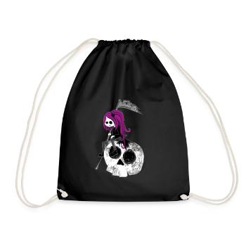 Gothic Mädchen mit Sense sitze auf Skull Halloween - Turnbeutel - Schwarz - Vorne