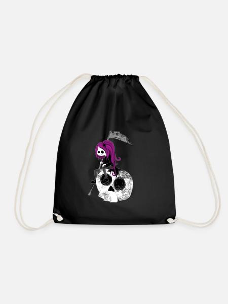 Gothic Mädchen mit Sense sitze auf Skull Halloween - Turnbeutel - Schwarz
